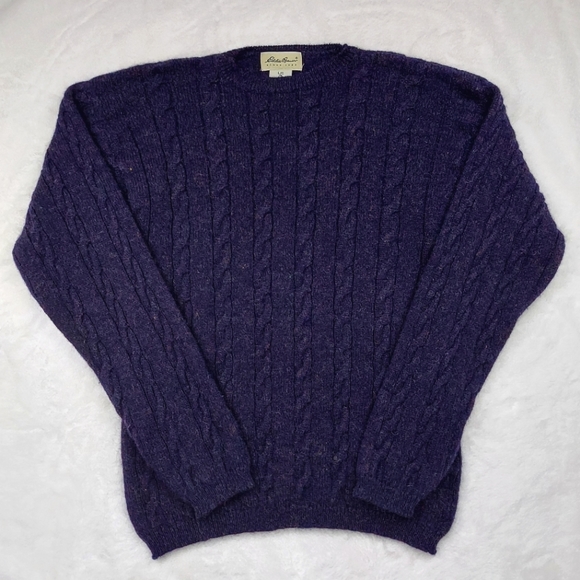 Eddie Bauer 100% Pure New Wool Shetland Blue Long Sleeve Crew Neck Sweater Sz L